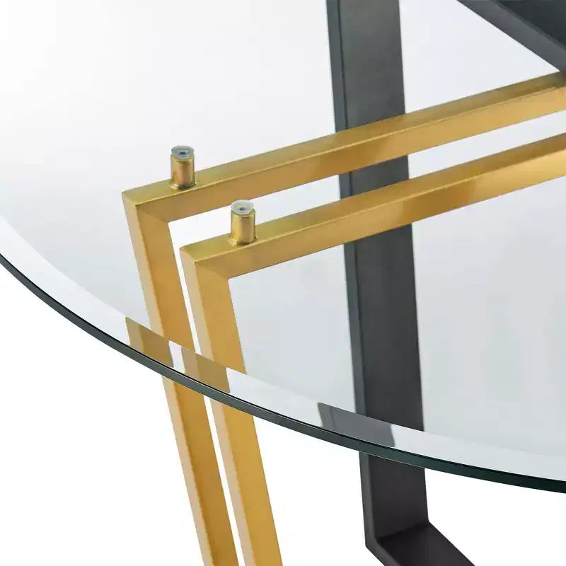 Table à manger Armen Living Devi ronde en verre avec piétement en acier inoxydable brossé et fer
