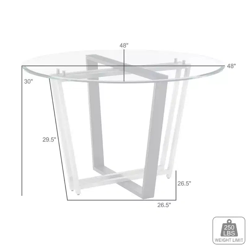 Table à manger Armen Living Devi ronde en verre avec piétement en acier inoxydable brossé et fer