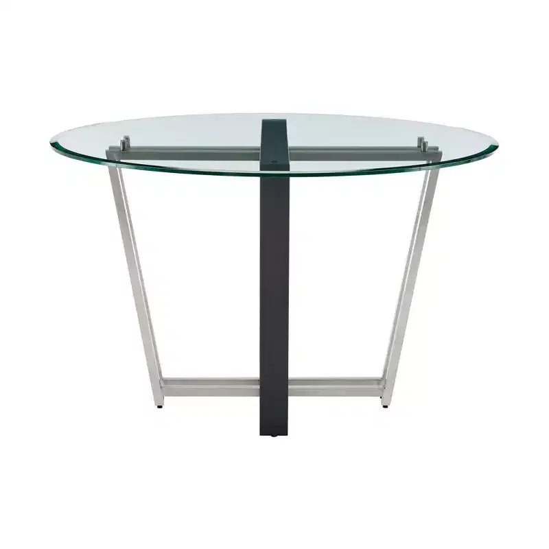 Table à manger Armen Living Devi ronde en verre avec piétement en acier inoxydable brossé et fer