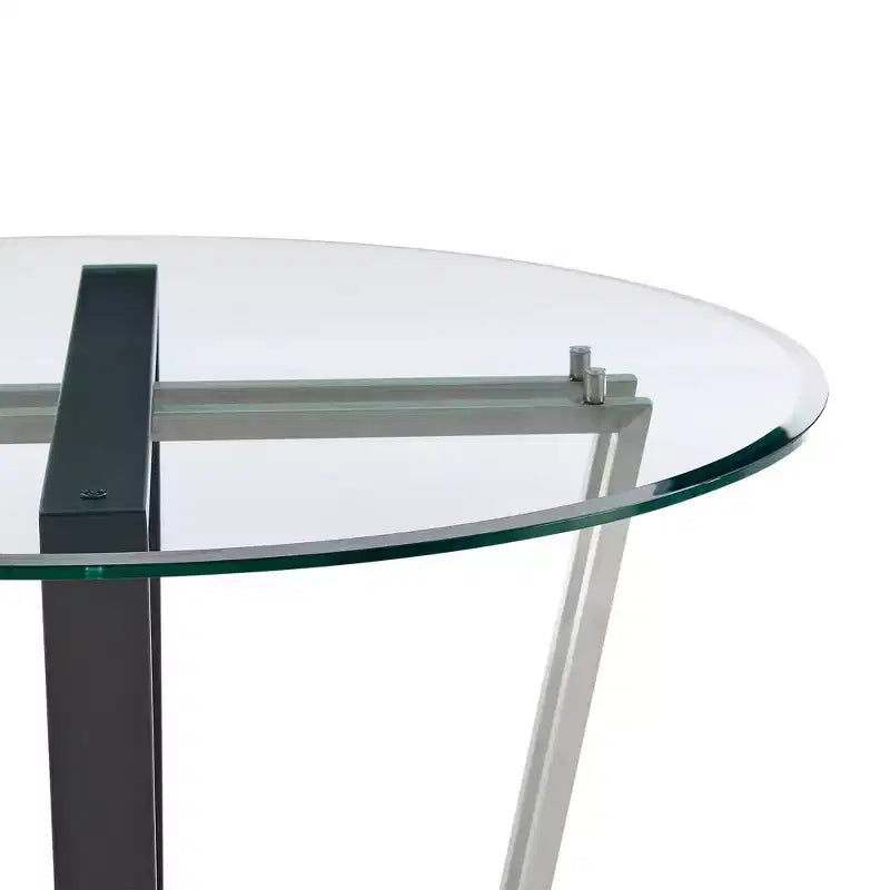 Table à manger Armen Living Devi ronde en verre avec piétement en acier inoxydable brossé et fer