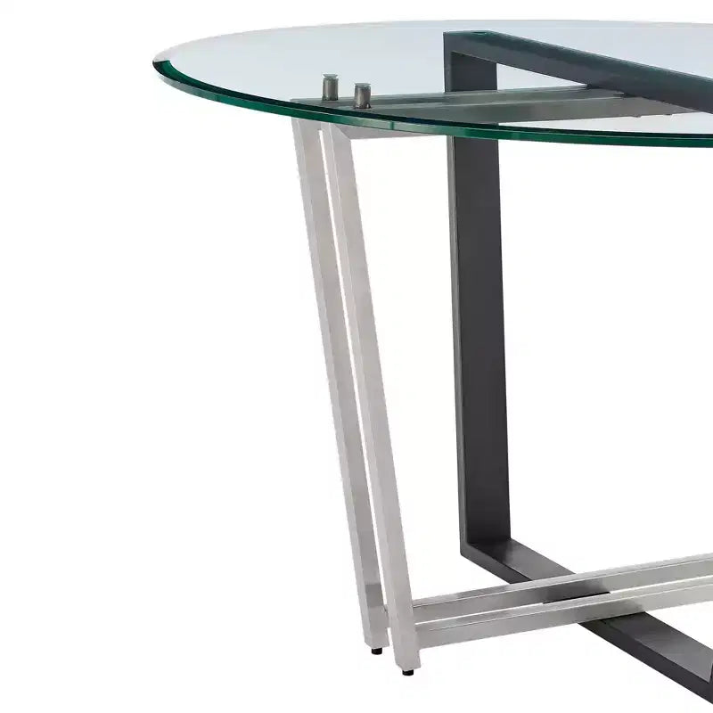 Table à manger Armen Living Devi ronde en verre avec piétement en acier inoxydable brossé et fer