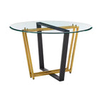 Table à manger Armen Living Devi ronde en verre avec piétement en acier inoxydable brossé et fer