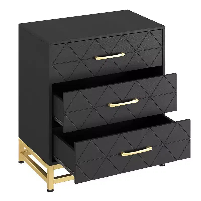 Commode à 3 tiroirs, tiroirs de rangement en bois avec espace de rangement pour placard, chambre à coucher, commode à tiroirs moderne de chevet avec poignées dorées