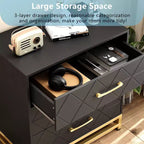 Commode à 3 tiroirs, tiroirs de rangement en bois avec espace de rangement pour placard, chambre à coucher, commode à tiroirs moderne de chevet avec poignées dorées