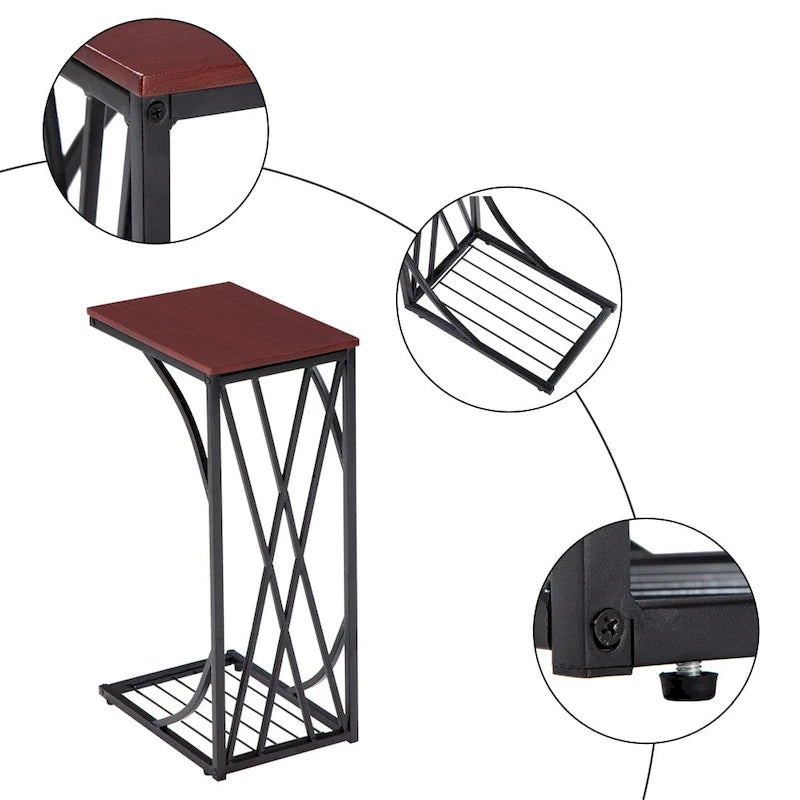 Table d'appoint en C pour canapé, robuste, avec plateau en bois brun pour salon