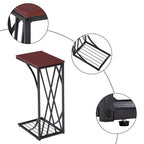 Table d'appoint en C pour canapé, robuste, avec plateau en bois brun pour salon