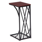 Table d'appoint en C pour canapé, robuste, avec plateau en bois brun pour salon