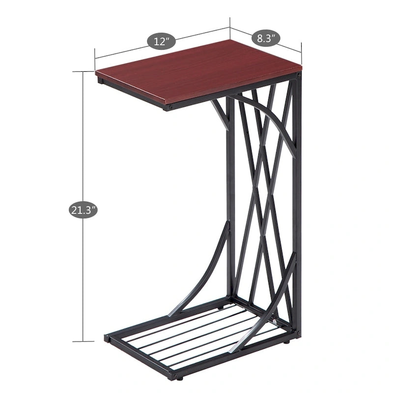 Table d'appoint en C pour canapé, robuste, avec plateau en bois brun pour salon
