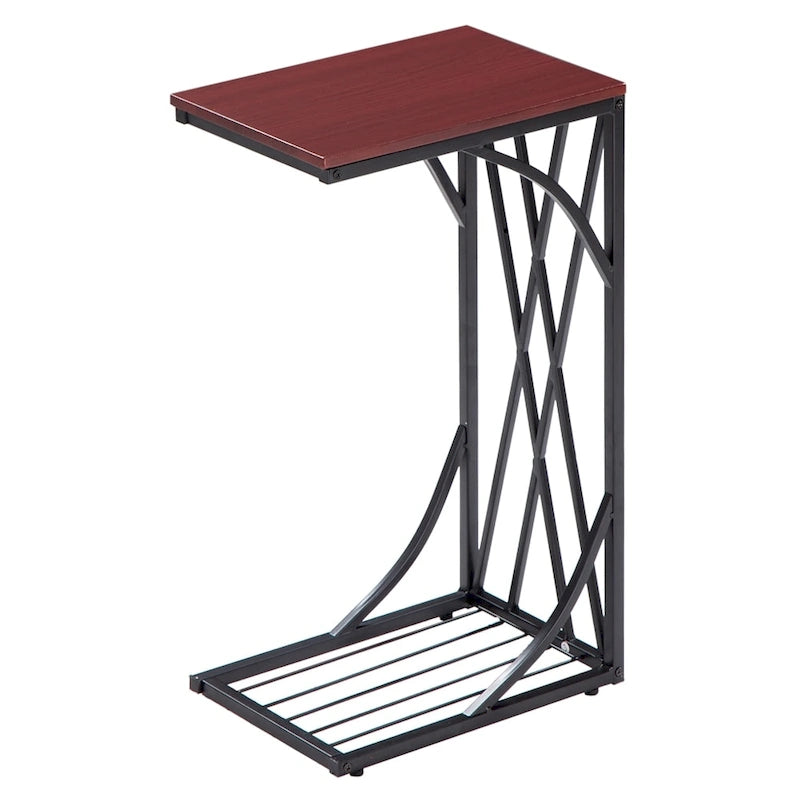 Table d'appoint en C pour canapé, robuste, avec plateau en bois brun pour salon