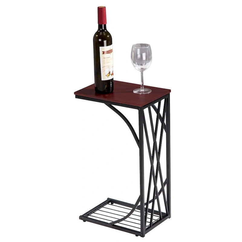 Table d'appoint en C pour canapé, robuste, avec plateau en bois brun pour salon