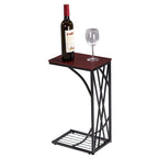 Table d'appoint en C pour canapé, robuste, avec plateau en bois brun pour salon