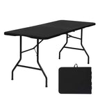 6 Foot Portable Folding Table HDPE Plastic Indoor Outdoor Fold-in-Half Black Seats 8 to 10