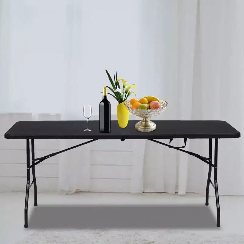 Table pliante portable de 6 pieds en plastique HDPE pour intérieur/extérieur, pliable en deux, noire, pour 8 à 10 personnes