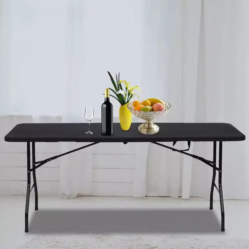 Table pliante portable de 6 pieds en plastique HDPE pour intérieur/extérieur, pliable en deux, noire, pour 8 à 10 personnes