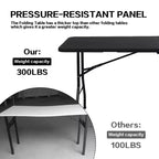 Table pliante portable de 6 pieds en plastique HDPE pour intérieur/extérieur, pliable en deux, noire, pour 8 à 10 personnes