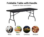 Table pliante portable de 6 pieds en plastique HDPE pour intérieur/extérieur, pliable en deux, noire, pour 8 à 10 personnes