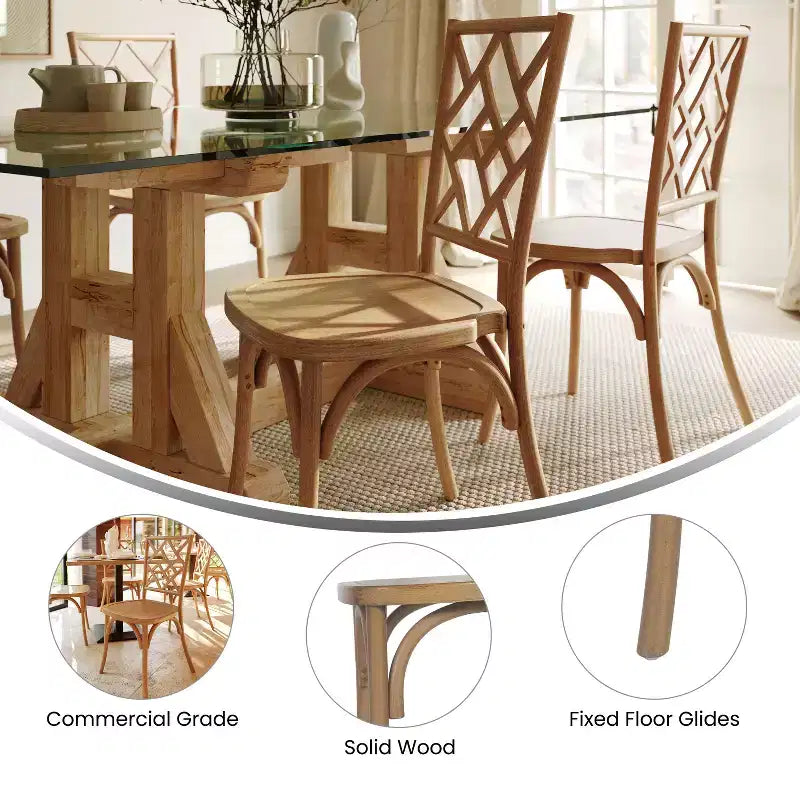 Chaise de salle à manger empilable Flash Furniture Brooklyn en bois massif de qualité commerciale avec dossier finement détaillé