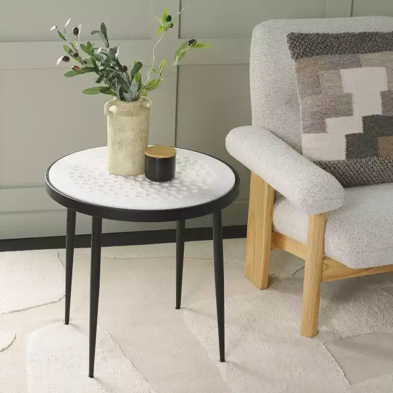 Table d'appoint Cnc en marbre Elly - ACC3712A - Marbre blanc/Noir - Safavieh
