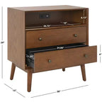 Commode 2 tiroirs 1 étagère Scully avec USB - CHS6417 - Chêne moyen/Or antique - Safavieh