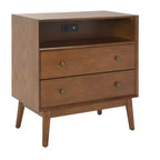 Commode 2 tiroirs 1 étagère Scully avec USB - CHS6417 - Chêne moyen/Or antique - Safavieh