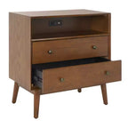 Commode 2 tiroirs 1 étagère Scully avec USB - CHS6417 - Chêne moyen/Or antique - Safavieh