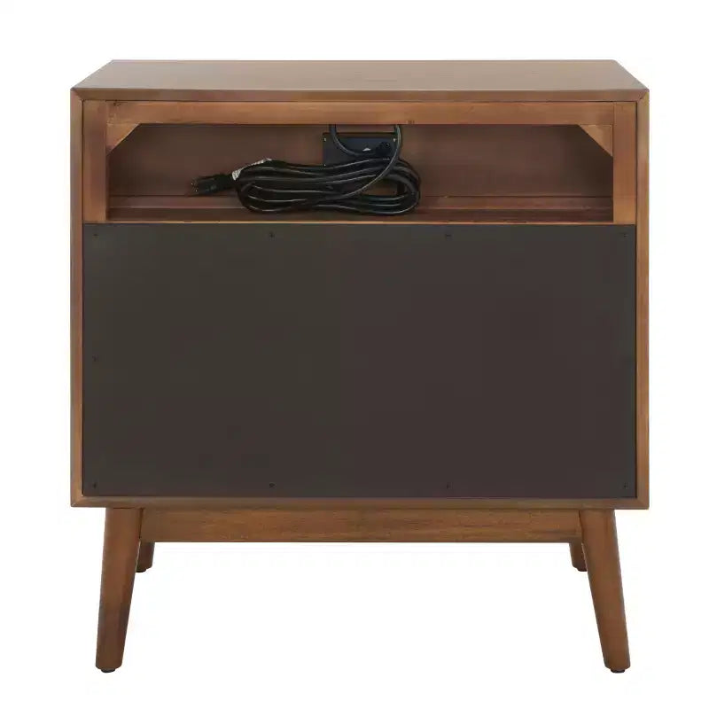 Commode 2 tiroirs 1 étagère Scully avec USB - CHS6417 - Chêne moyen/Or antique - Safavieh
