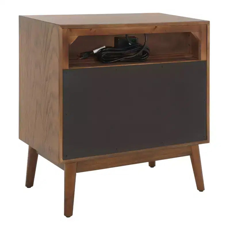 Commode 2 tiroirs 1 étagère Scully avec USB - CHS6417 - Chêne moyen/Or antique - Safavieh