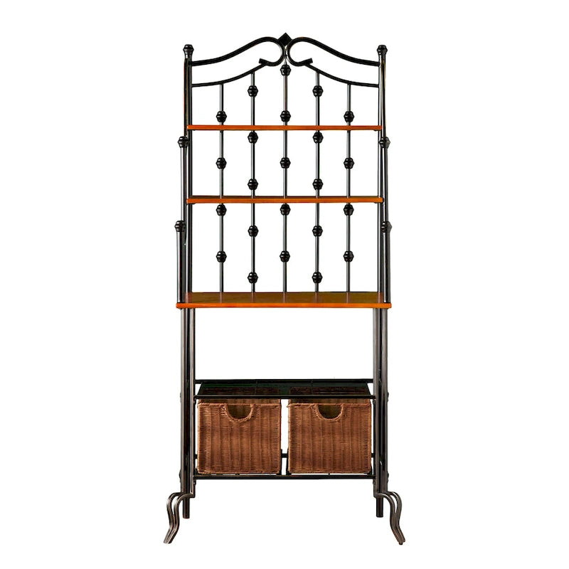 Étagère de boulanger SEI Furniture Docherty noire avec paniers en rotin