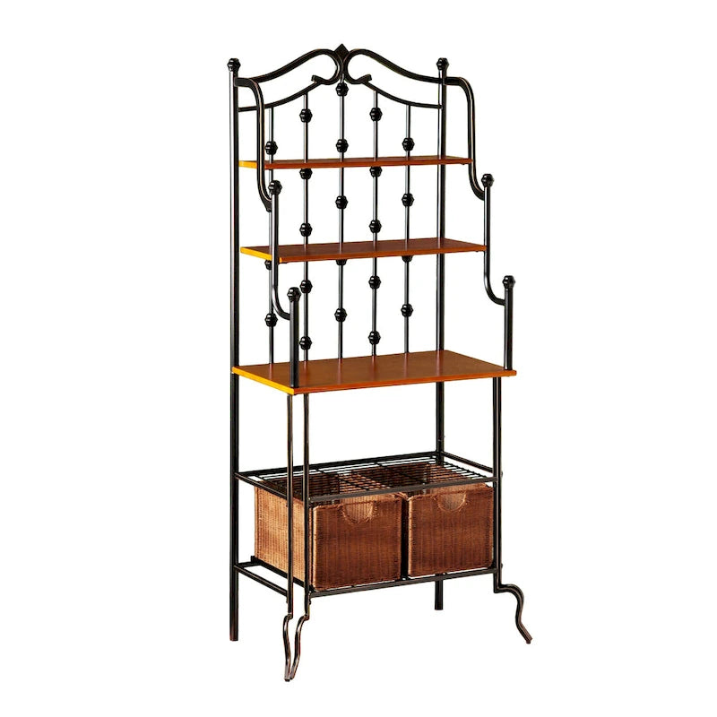 Étagère de boulanger SEI Furniture Docherty noire avec paniers en rotin