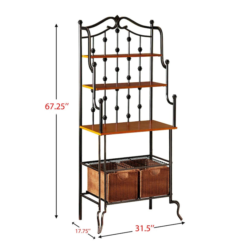 Étagère de boulanger SEI Furniture Docherty noire avec paniers en rotin