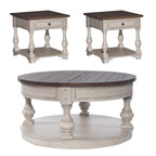 Ensemble 3 pièces blanc cassé Morgan Creek (1 table basse, 2 tables d'appoint)