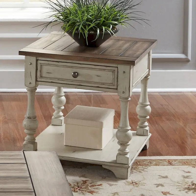 Ensemble 3 pièces blanc cassé Morgan Creek (1 table basse, 2 tables d'appoint)