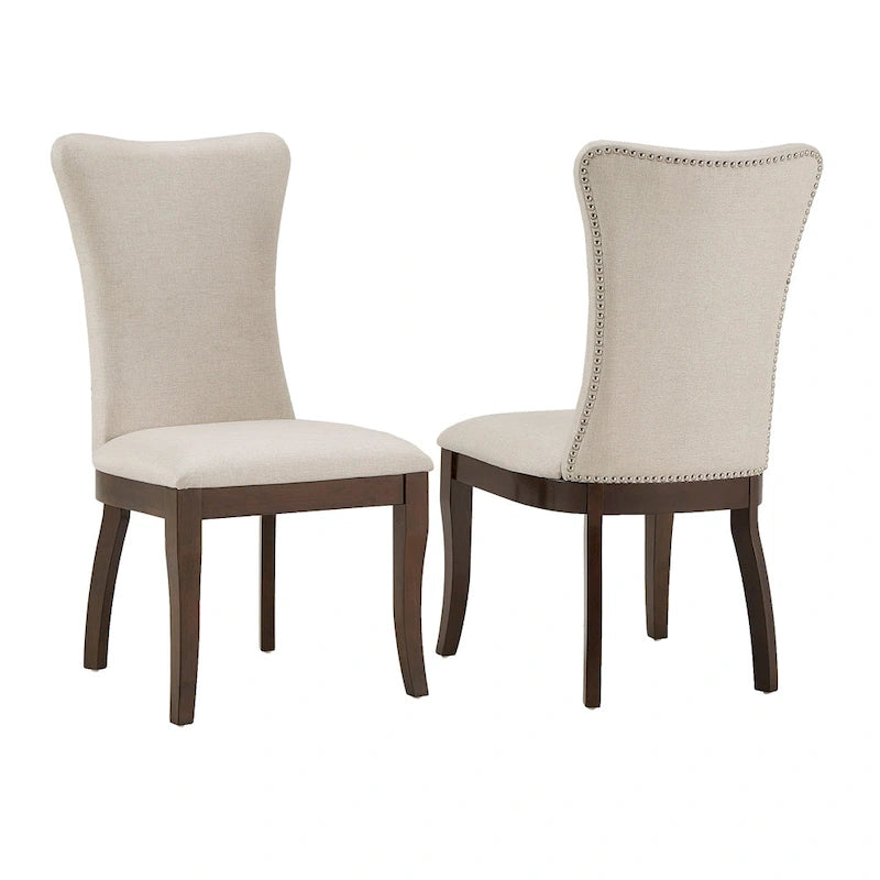 Ensemble de salle à manger rectangulaire extensible Willa en bois de cerisier foncé et tissu beige par iNSPIRE Q Classic