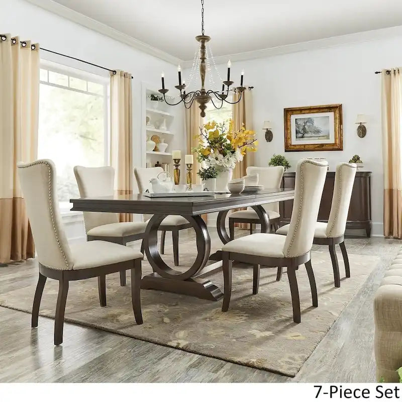 Ensemble de salle à manger rectangulaire extensible Willa en bois de cerisier foncé et tissu beige par iNSPIRE Q Classic