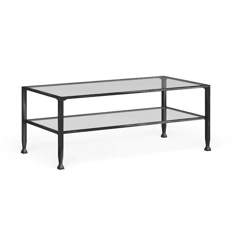 Table basse rectangulaire en métal noir avec plateau en verre et étagère inférieure Glenn de SEI Furniture