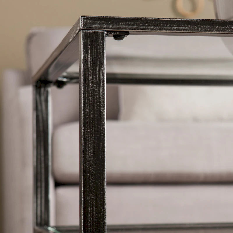 Table basse rectangulaire en métal noir avec plateau en verre et étagère inférieure Glenn de SEI Furniture
