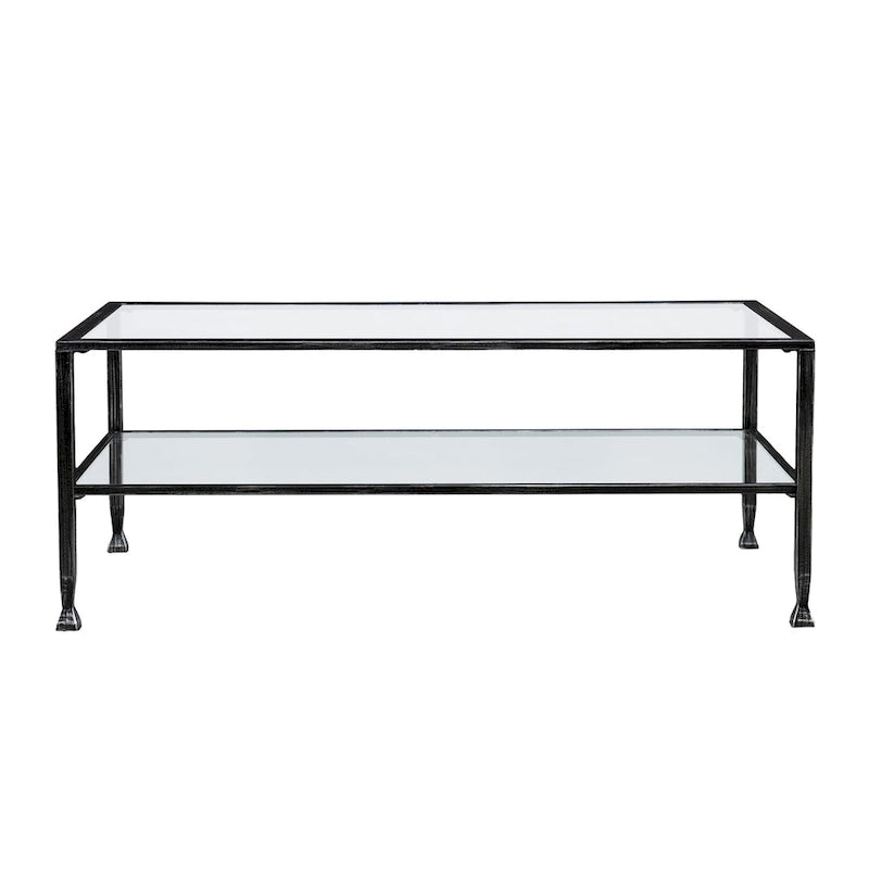 Table basse rectangulaire en métal noir avec plateau en verre et étagère inférieure Glenn de SEI Furniture