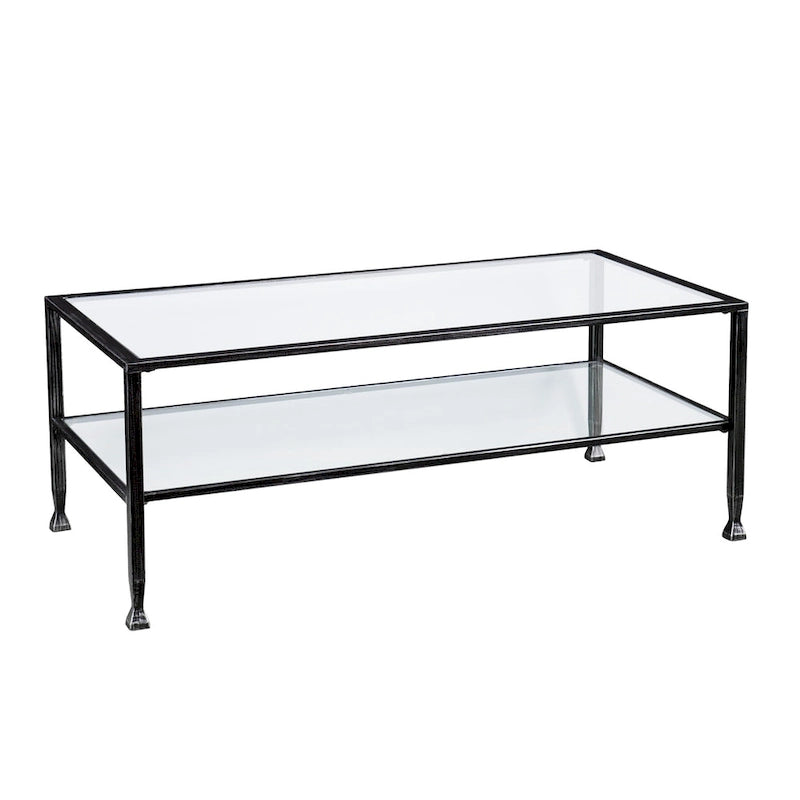 Table basse rectangulaire en métal noir avec plateau en verre et étagère inférieure Glenn de SEI Furniture