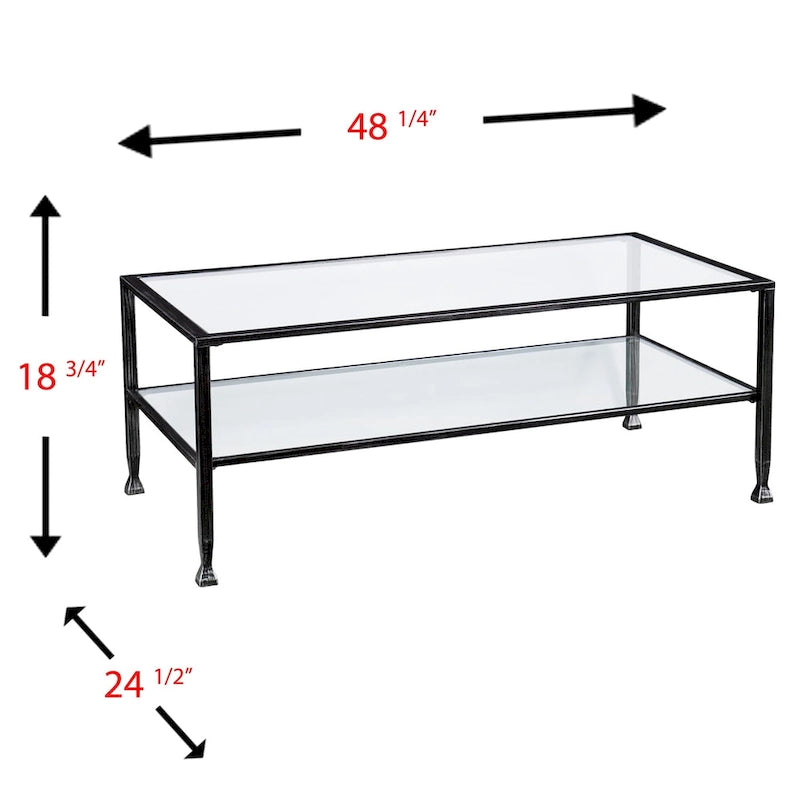 Table basse rectangulaire en métal noir avec plateau en verre et étagère inférieure Glenn de SEI Furniture