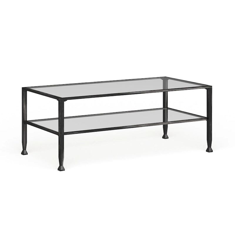 Table basse rectangulaire en métal noir avec plateau en verre et étagère inférieure Glenn de SEI Furniture