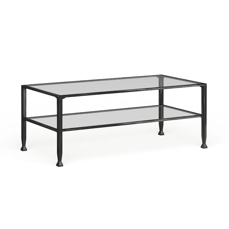 Table basse rectangulaire en métal noir avec plateau en verre et étagère inférieure Glenn de SEI Furniture