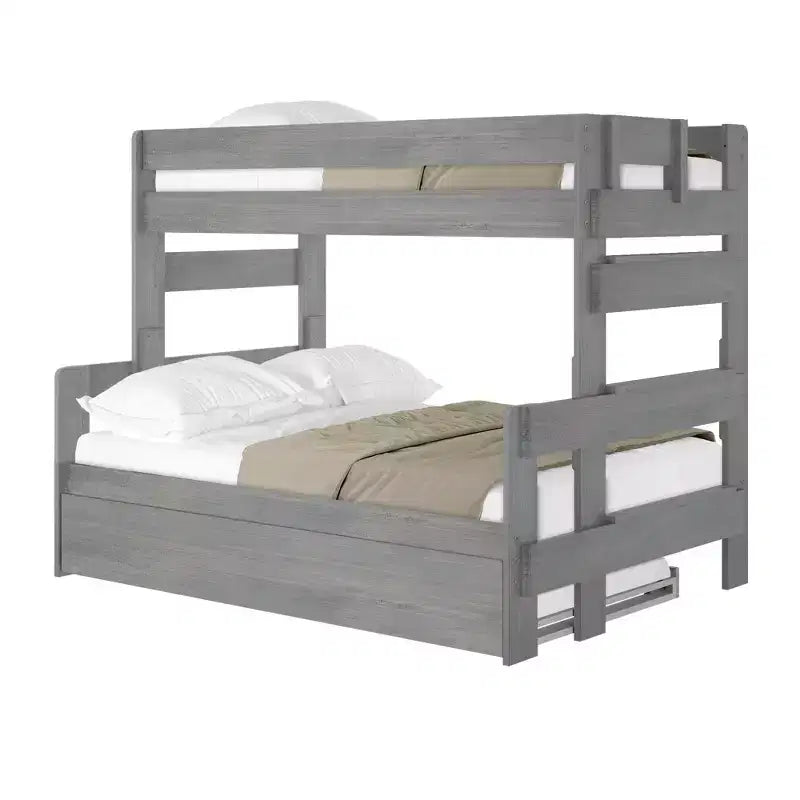 Lit superposé simple sur double de style ferme en bois massif Plank+Beam avec lit gigogne