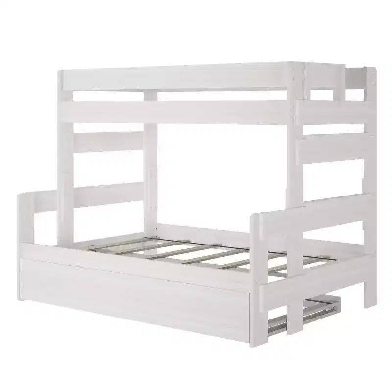 Lit superposé simple sur double de style ferme en bois massif Plank+Beam avec lit gigogne