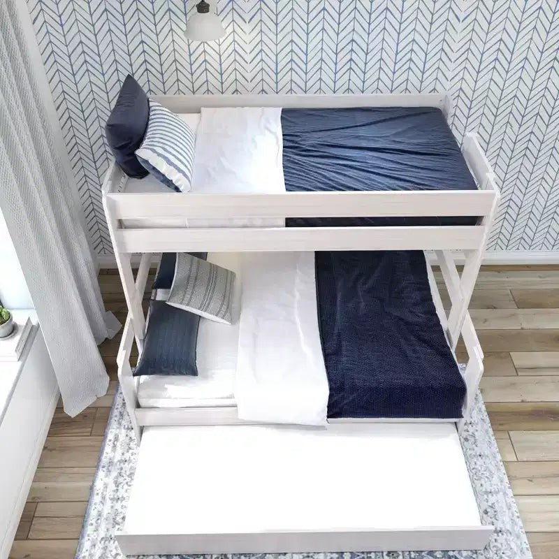 Lit superposé simple sur double de style ferme en bois massif Plank+Beam avec lit gigogne