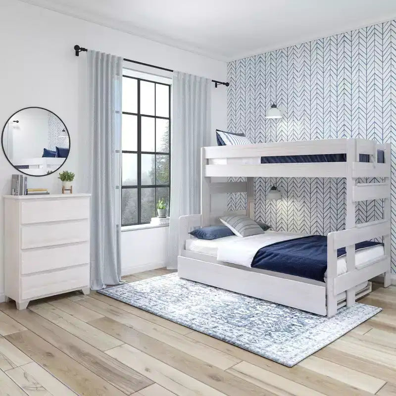 Lit superposé simple sur double de style ferme en bois massif Plank+Beam avec lit gigogne