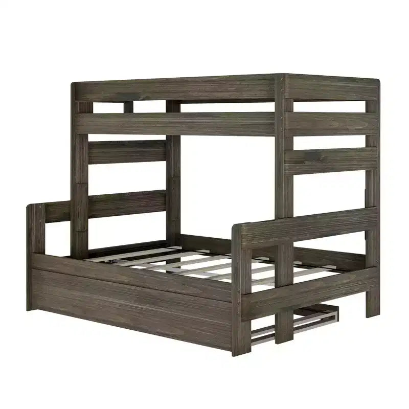 Lit superposé simple sur double de style ferme en bois massif Plank+Beam avec lit gigogne