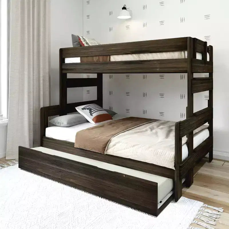 Lit superposé simple sur double de style ferme en bois massif Plank+Beam avec lit gigogne