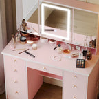 Coiffeuse avec miroir lumineux 3 couleurs, grande table de maquillage