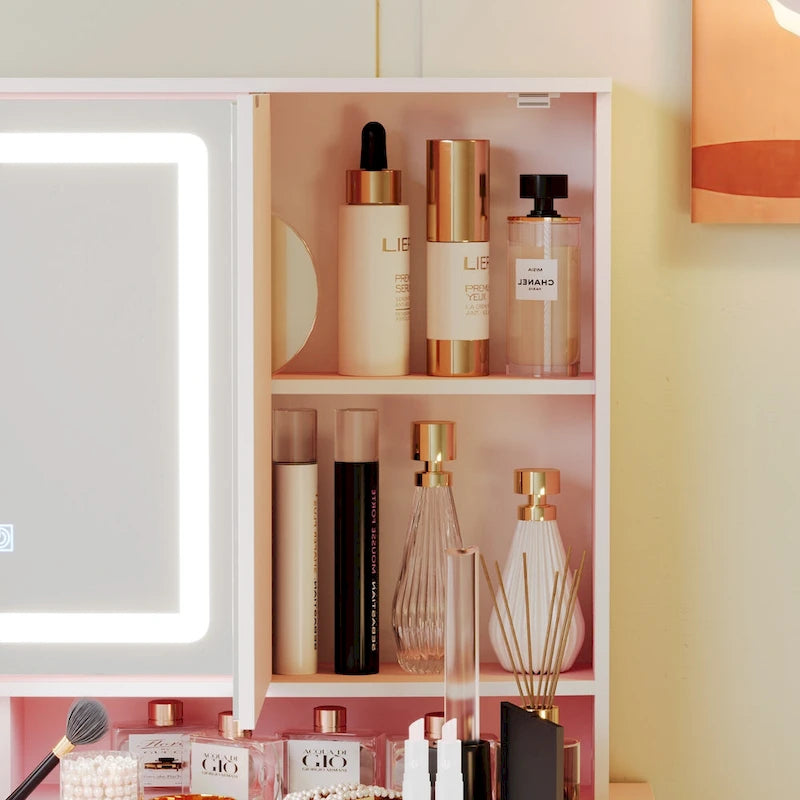 Coiffeuse avec miroir lumineux 3 couleurs, grande table de maquillage