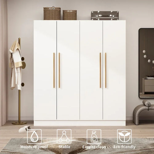 Armoire Kerrogee 4 portes avec tringle de suspension, 70,9H x 63W, blanche